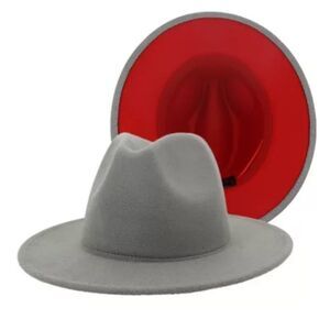 Gray/Red Base Fedora Hat
